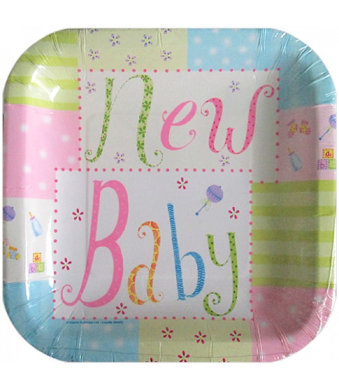 Baby shower new baby extra large paper plates 8ct 